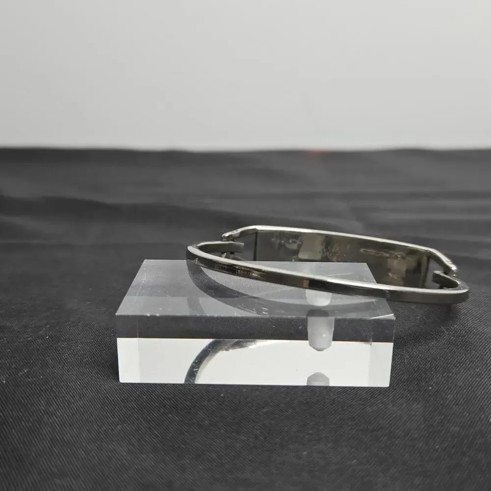 Vintage Taxco Mexico Black Onyx Inlay Hinged Bracelet Silver Tone - Picture 4 of 8